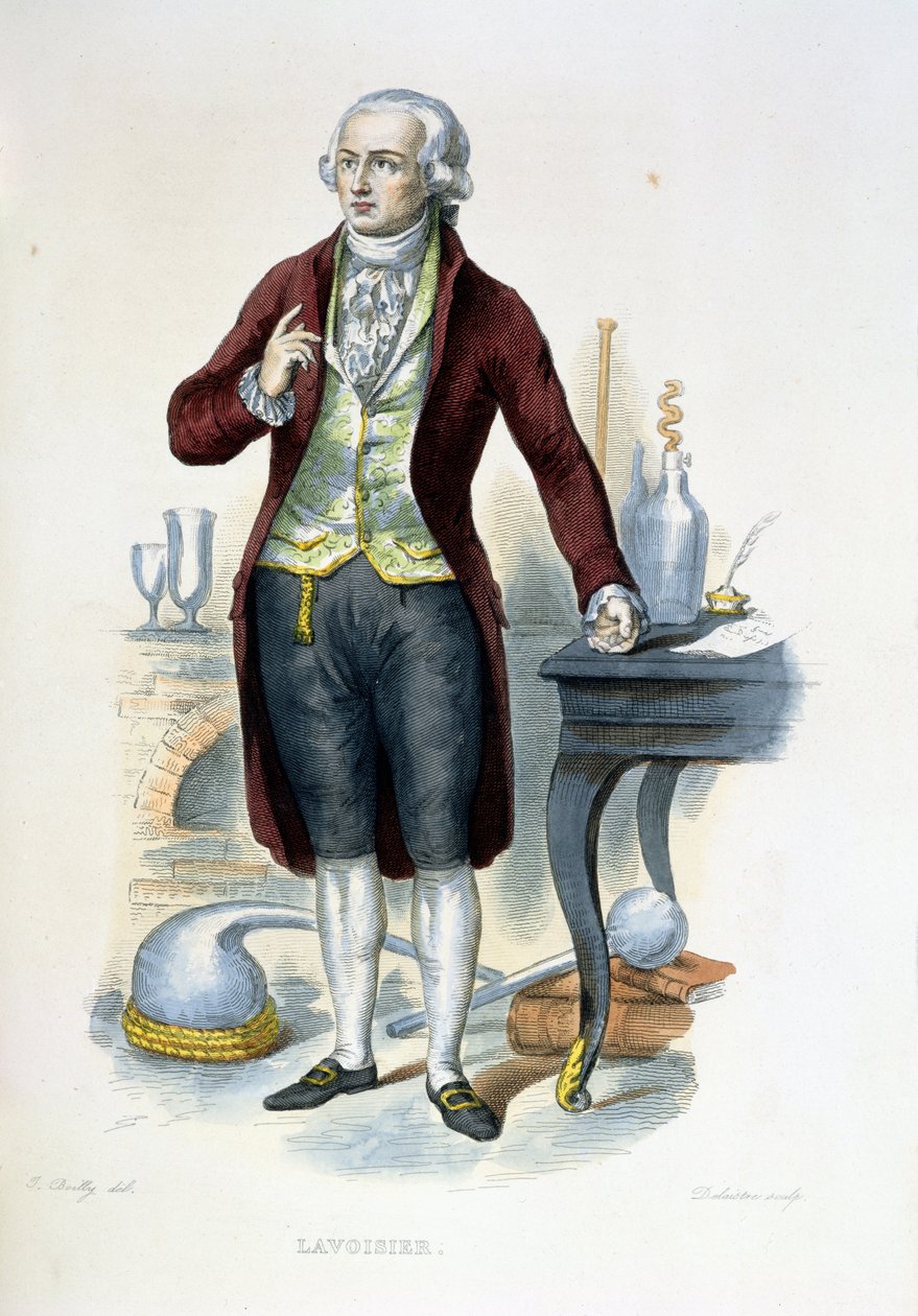 Antoine Laurent de Lavoisier (1743-94), illustration fra "Le Plutarque Francais" af E. Mennechet, graveret af Delaistre, 1835 af Julien Leopold Boilly