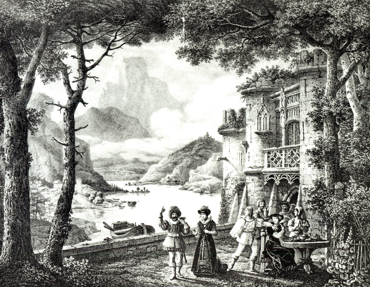 Scenografi til tredje akt af "Le Chateau de Loch-Leven" af Guilbert de Pixerecourt, til en forestilling på Theatre de la Gaite, 3. december 1822 af Julien Michel Gue