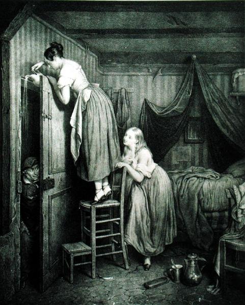 Den straffede Nosy Parker, graveret af Alphonse Leon Noel (1807-84) (tryk) af Julien (after) Vallou de Villeneuve