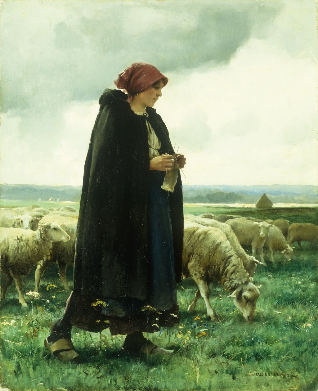 En hyrdinde med sin flok af Julien Dupre
