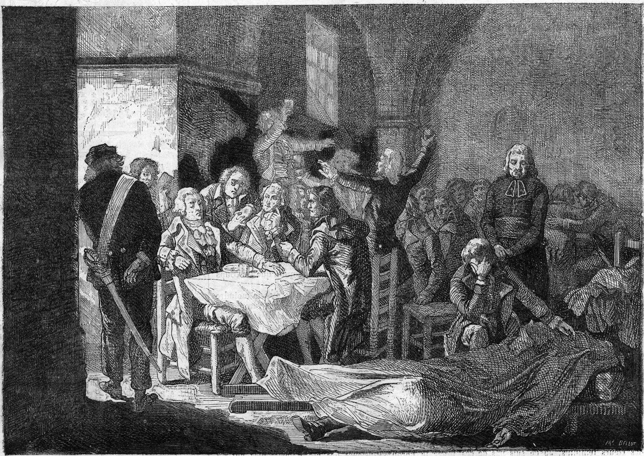 Franske revolution: Girondinernes sidste banket, 30.-31. oktober af Julien Leopold (after) Boilly