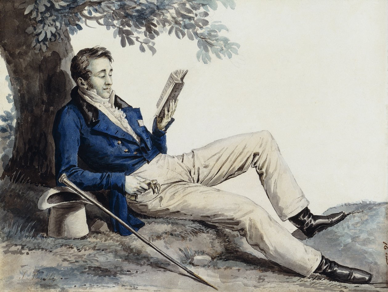 En ung mand læser under et træ, af Julien Leopold Boilly