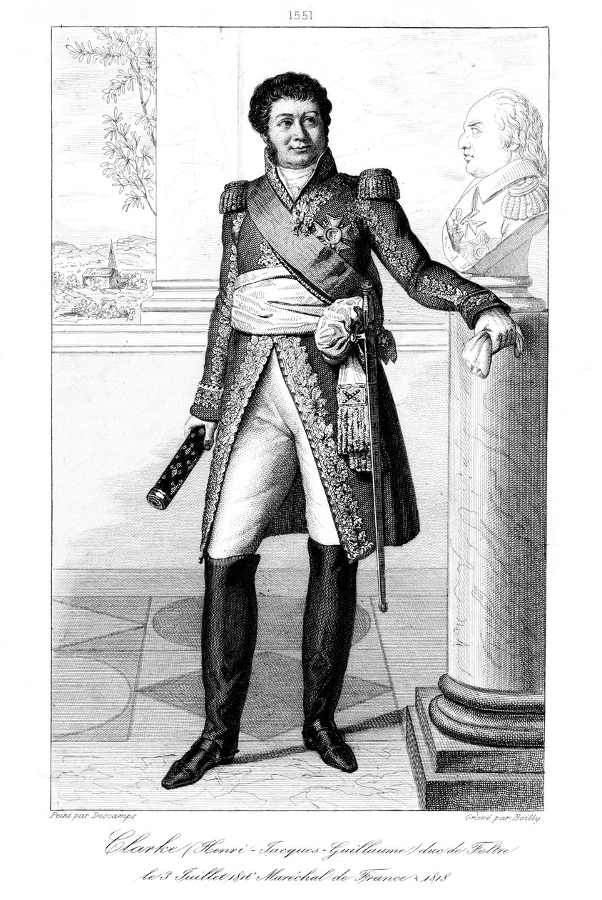 Henri Jacques-Guillaume Clarke 1765-1818, hertug af Feltre og marskal af Frankrig, 1839. af Julien Leopold Boilly