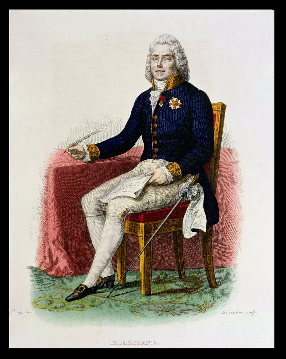 Portræt af Charles Maurice de Talleyrand-Perigord (1754-1838) ved hans skrivebord, illustration fra 