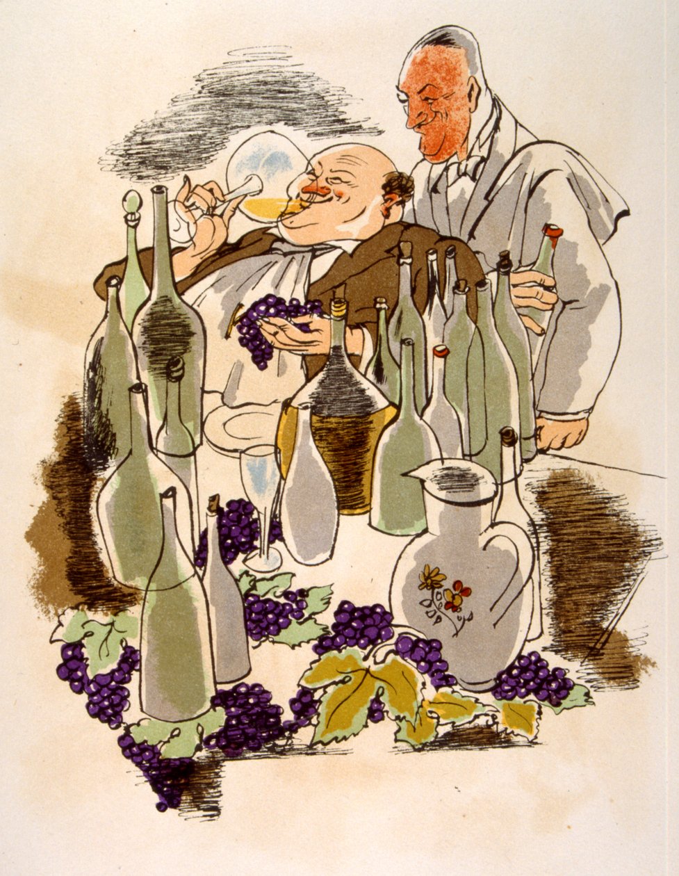 Humoristisk vinillustration 1946.Illustration af Julien Pavil af Julien Pavil
