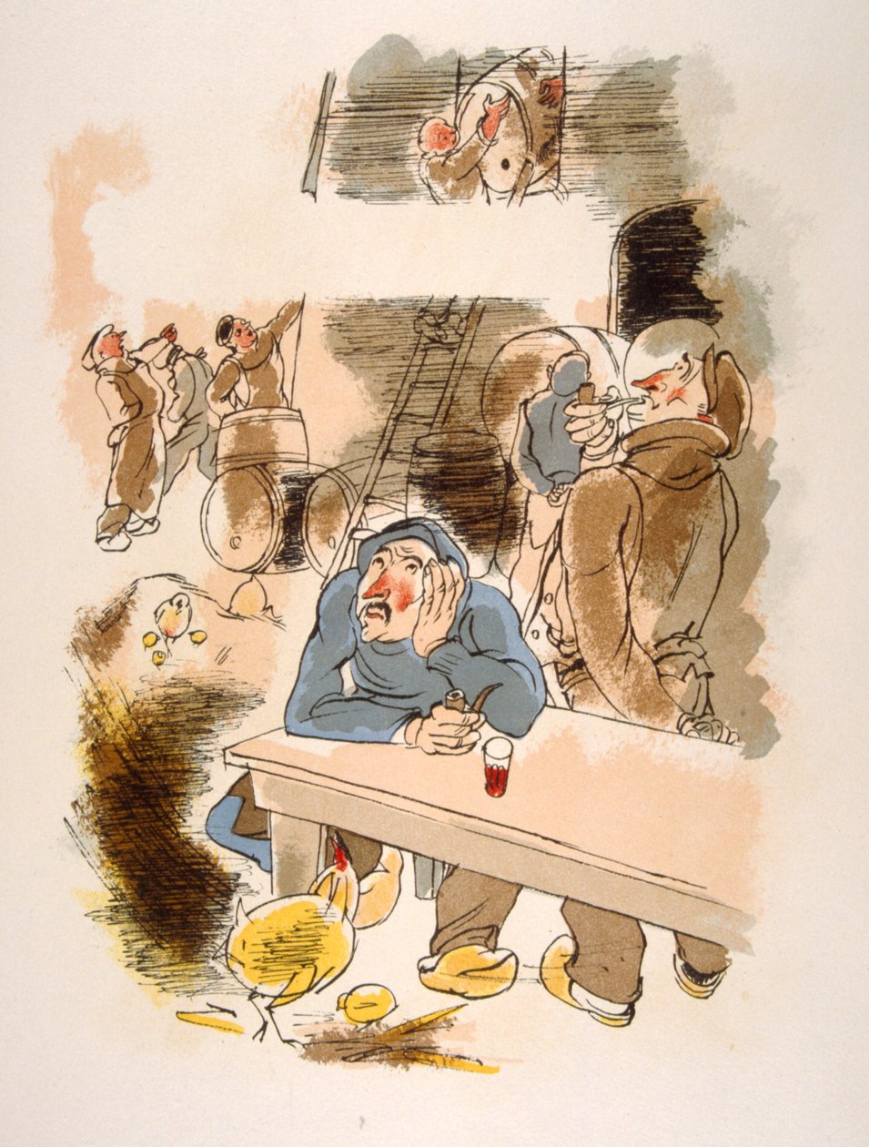 Humoristisk vinillustration 1946.Illustration af Julien Pavil af Julien Pavil