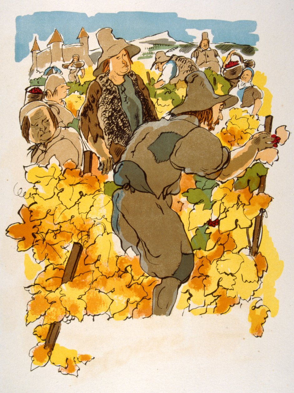 Humoristisk vinillustration 1946.Illustration af Julien Pavil af Julien Pavil