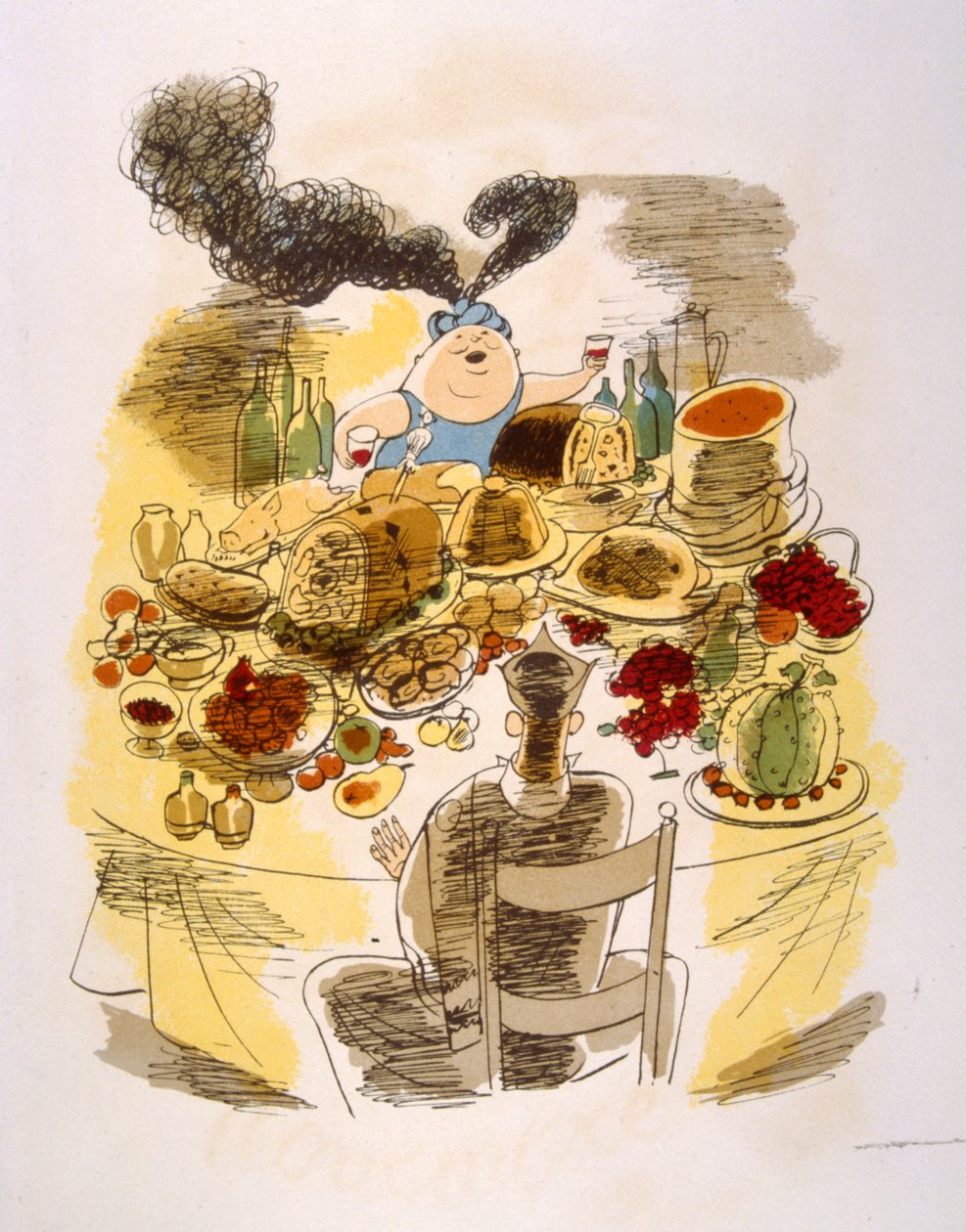 Humoristisk vinillustration 1946.Illustration af Julien Pavil af Julien Pavil