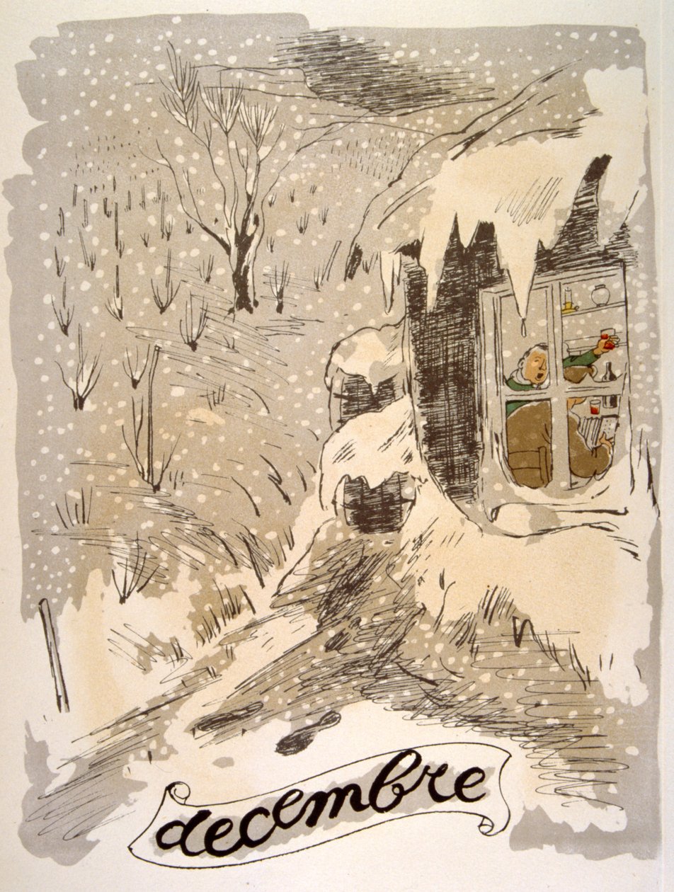 Humoristisk vinillustration 1946.Illustration af Julien Pavil af Julien Pavil