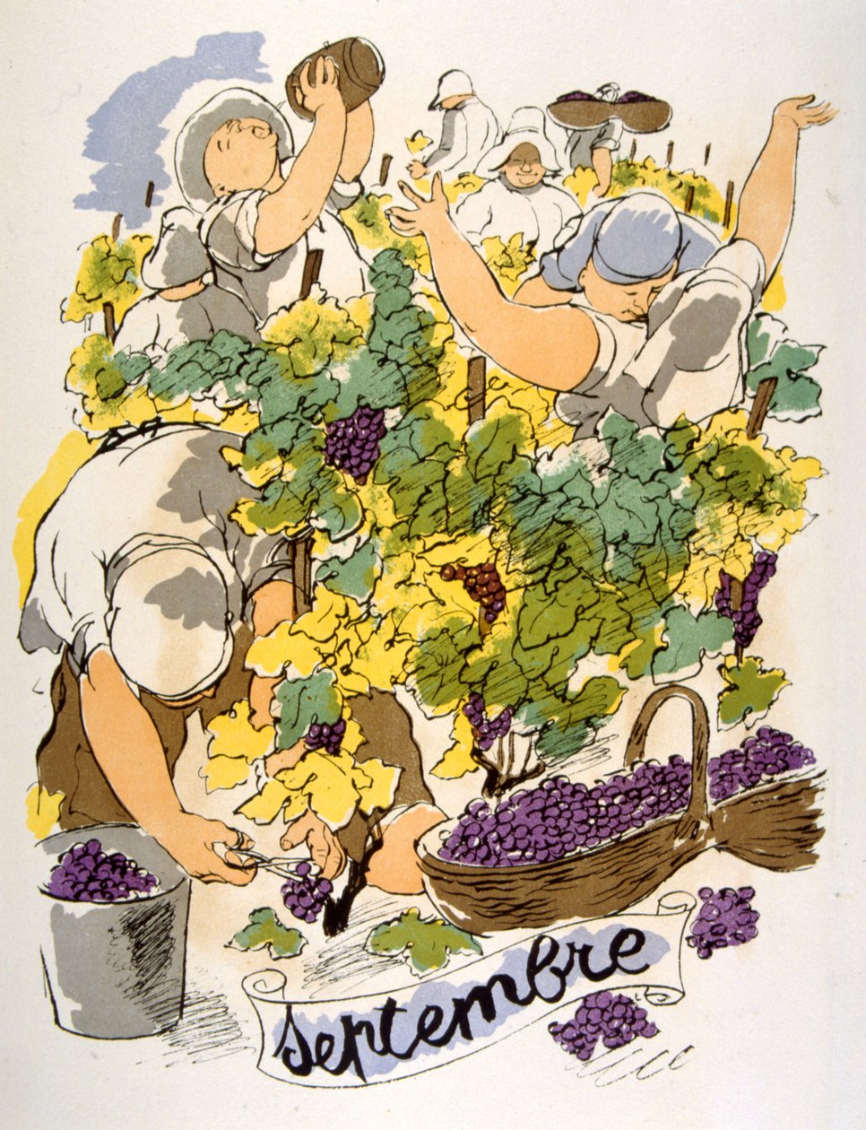 Humoristisk vinillustration 1946.Illustration af Julien Pavil af Julien Pavil