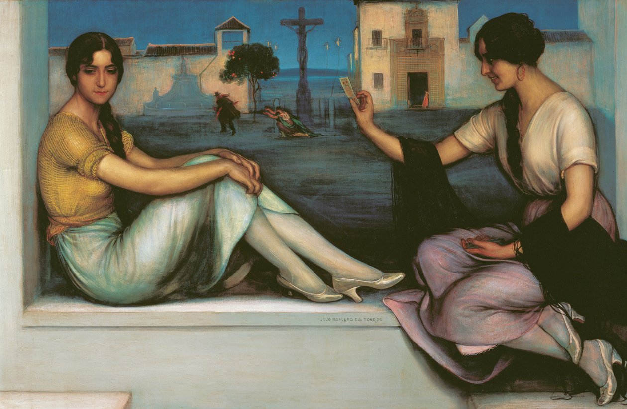 Fortune-telling - Romero de Torres, Julio (1874-1930) - 1922 - Olie på lærred - 106x163 - Museo Carmen Thyssen, Malaga af Julio Romero de Torres