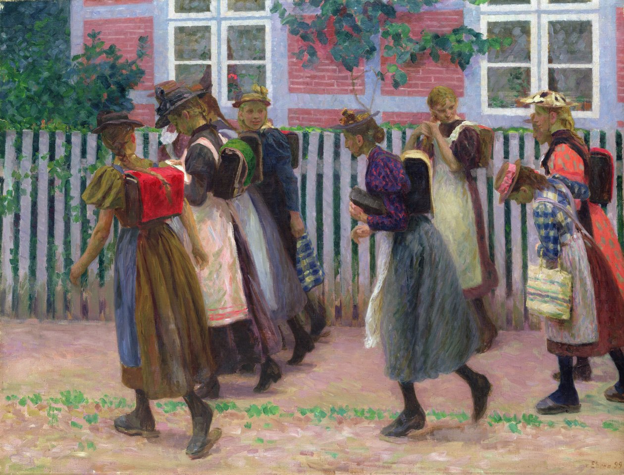 Piger på vej til skole, 1899 af Julius August Friedrich Theodor von Ehren