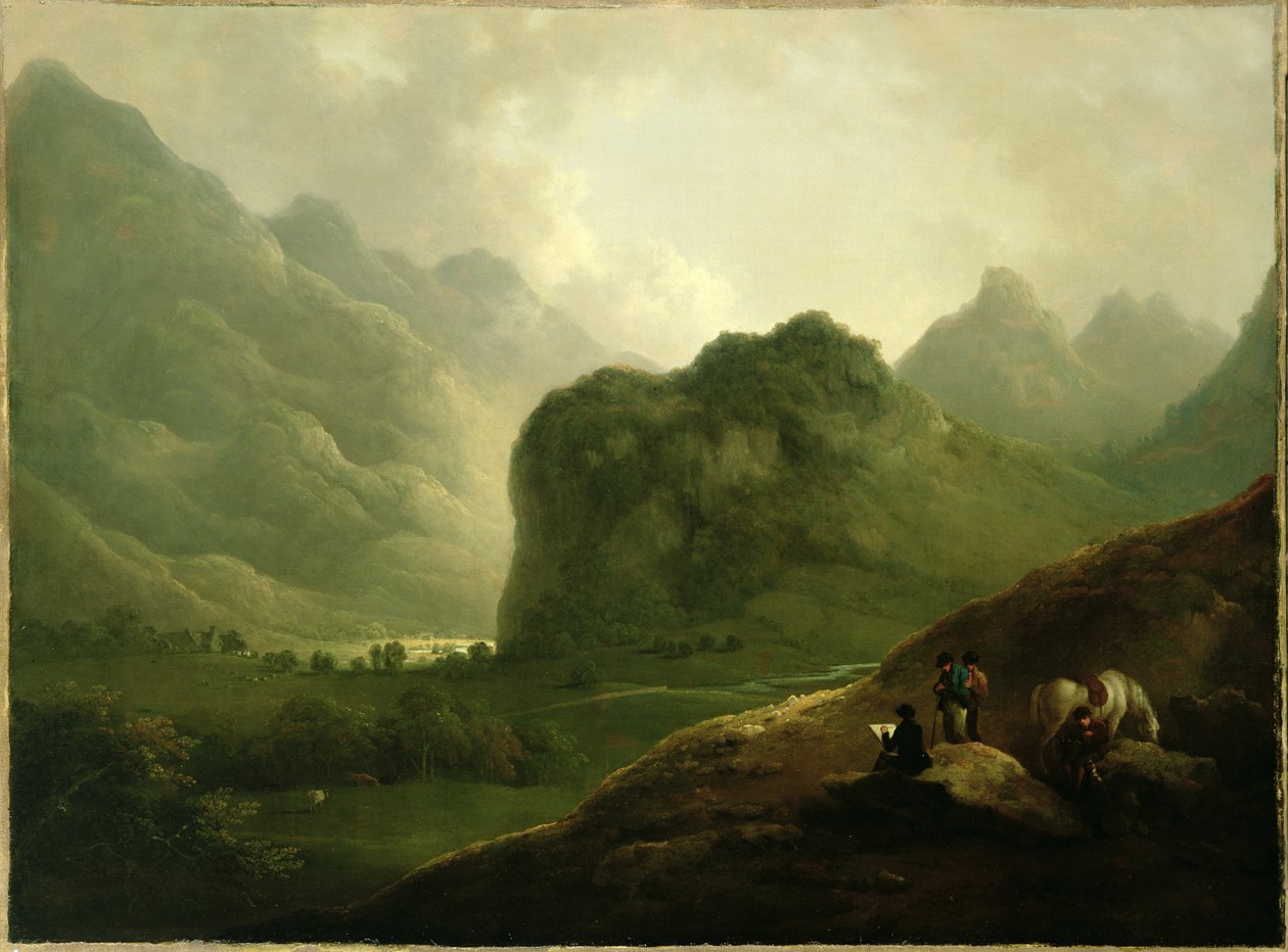 En skitsefest i passet ved Borrowdale af Julius Caesar Ibbetson