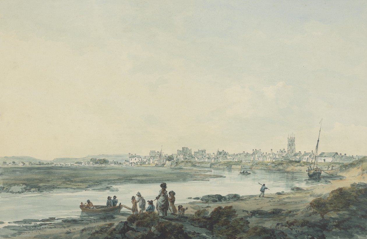 Cardiff fra syd, ca. 1789 (wc, pen og blæk og vask på papir) af Julius Caesar Ibbetson