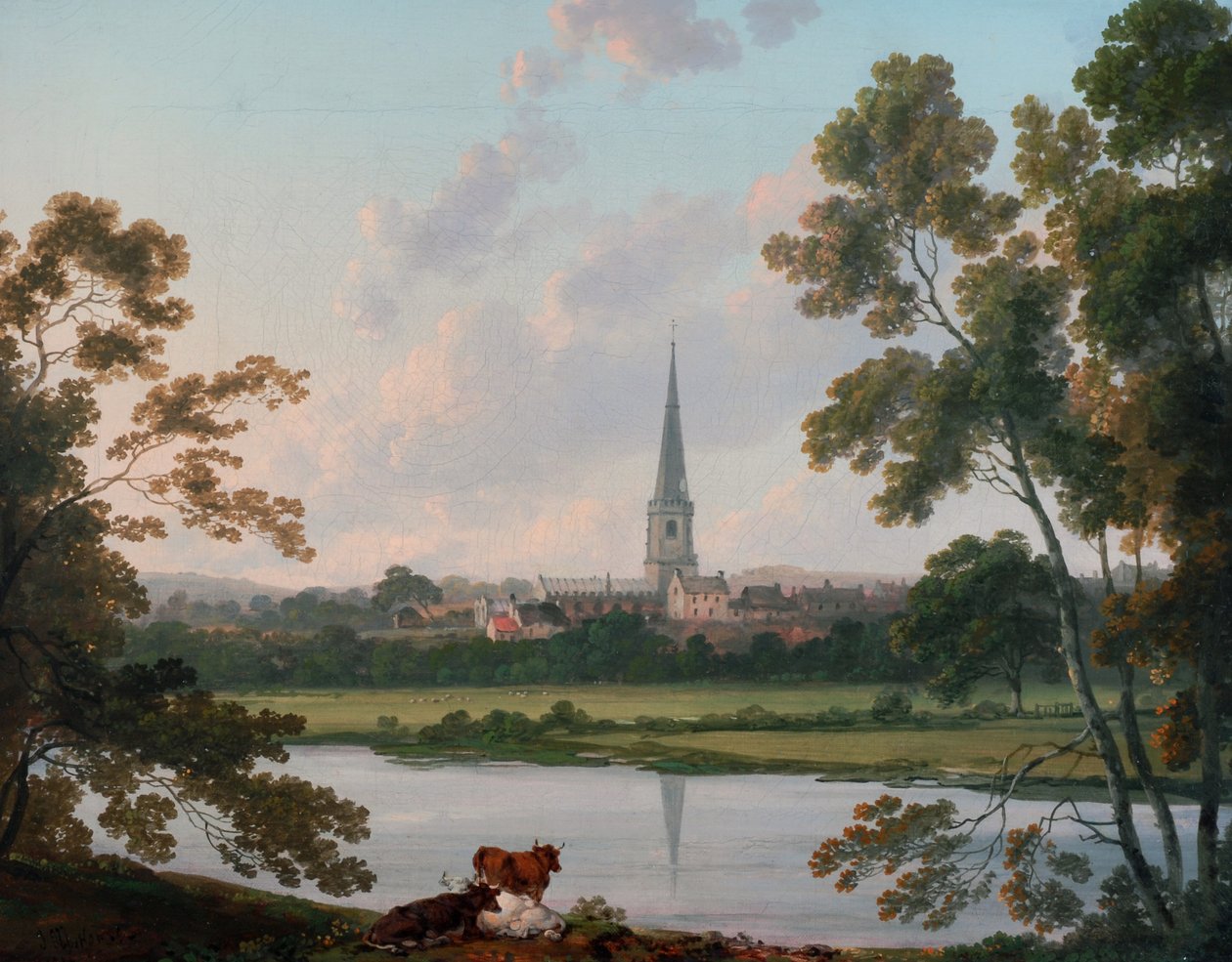 Udsigt over Masham og floden Ure ved Masham, 1816 af Julius Caesar Ibbetson