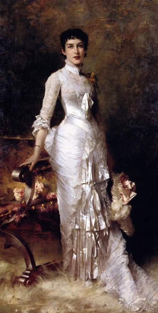 Ung skønhed i en hvid kjole af Julius Leblanc Stewart