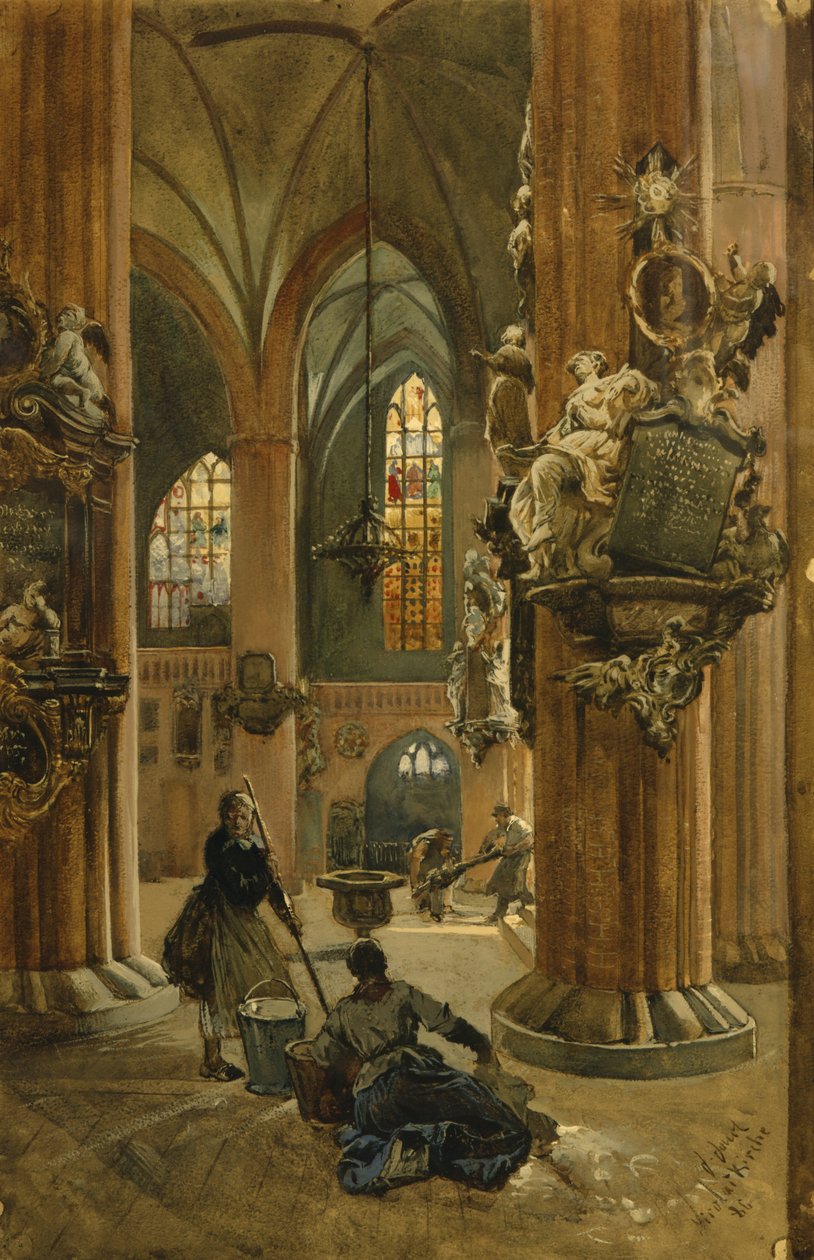 Interiør af St. Nicholas-kirken, Berlin, 1886 (wc på papir) af Julius the Younger Jacob