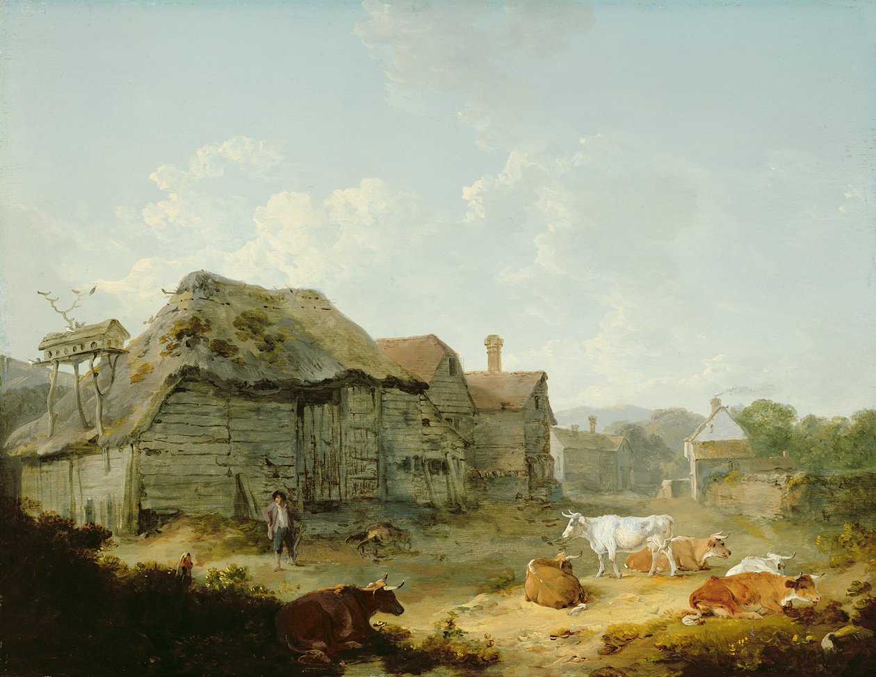 A Farmyard, Otford, Kent af Julius Caesar Ibbetson