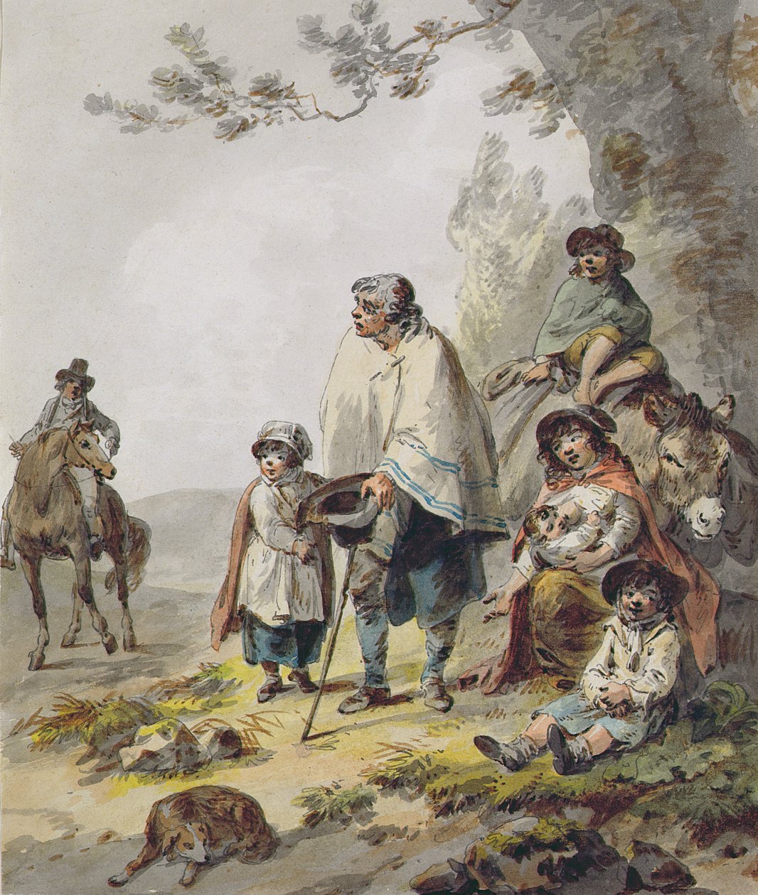 A Gypsy Family (pen og blæk med akvarel på papir) af Julius Caesar Ibbetson