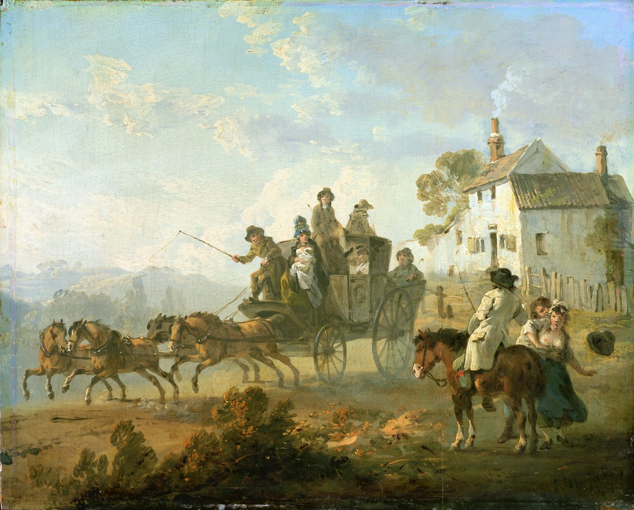 En scenecoach på en landevej, 1792 af Julius Caesar Ibbetson