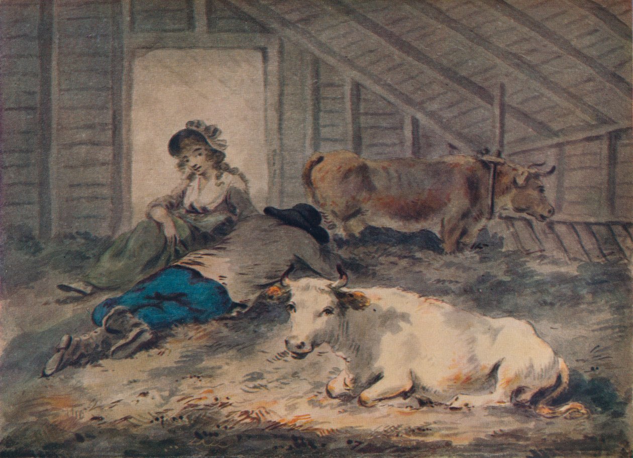 Frieri i en kostald, c1801 af Julius Caesar Ibbetson