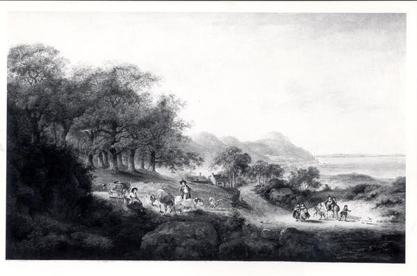 Distant View of Anglesea (olie på lærred) (s/h print) af Julius Caesar Ibbetson