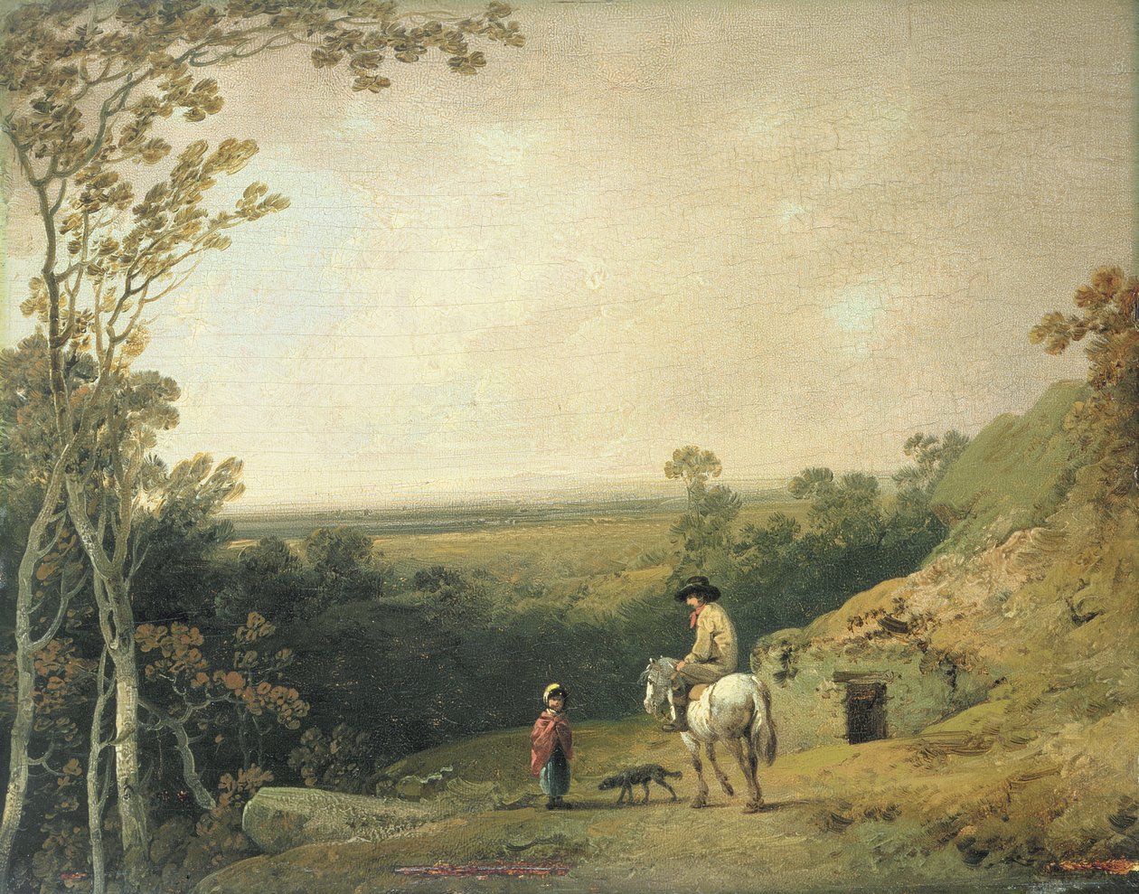 Landskab med figurer (olie på panel) af Julius Caesar Ibbetson