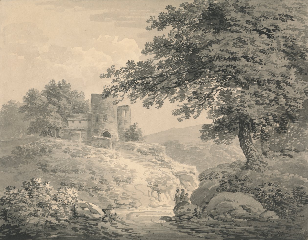 Landskab med et ødelagt tårn af Julius Caesar Ibbetson