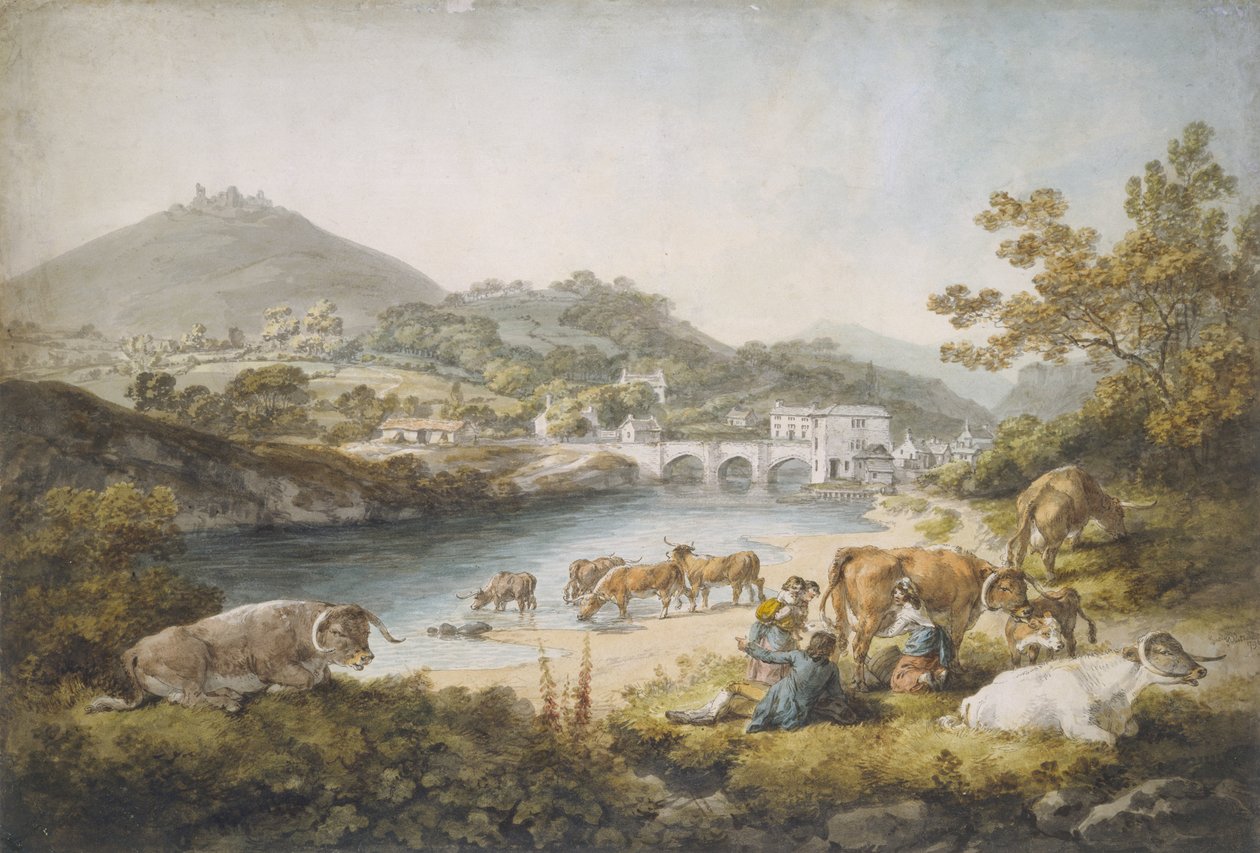 Llangollen og Dinas Bran af Julius Caesar Ibbetson