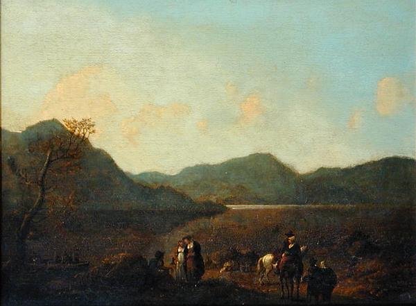 Martindale Ferry, Ullswater (olie på lærred) af Julius Caesar Ibbetson