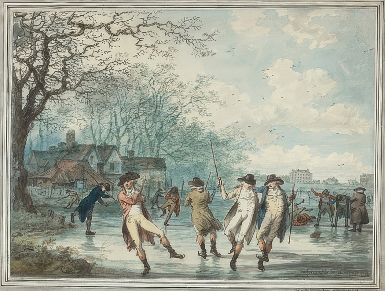 Skatere på Serpentine i Hyde Park. 1786 af Julius Caesar Ibbetson