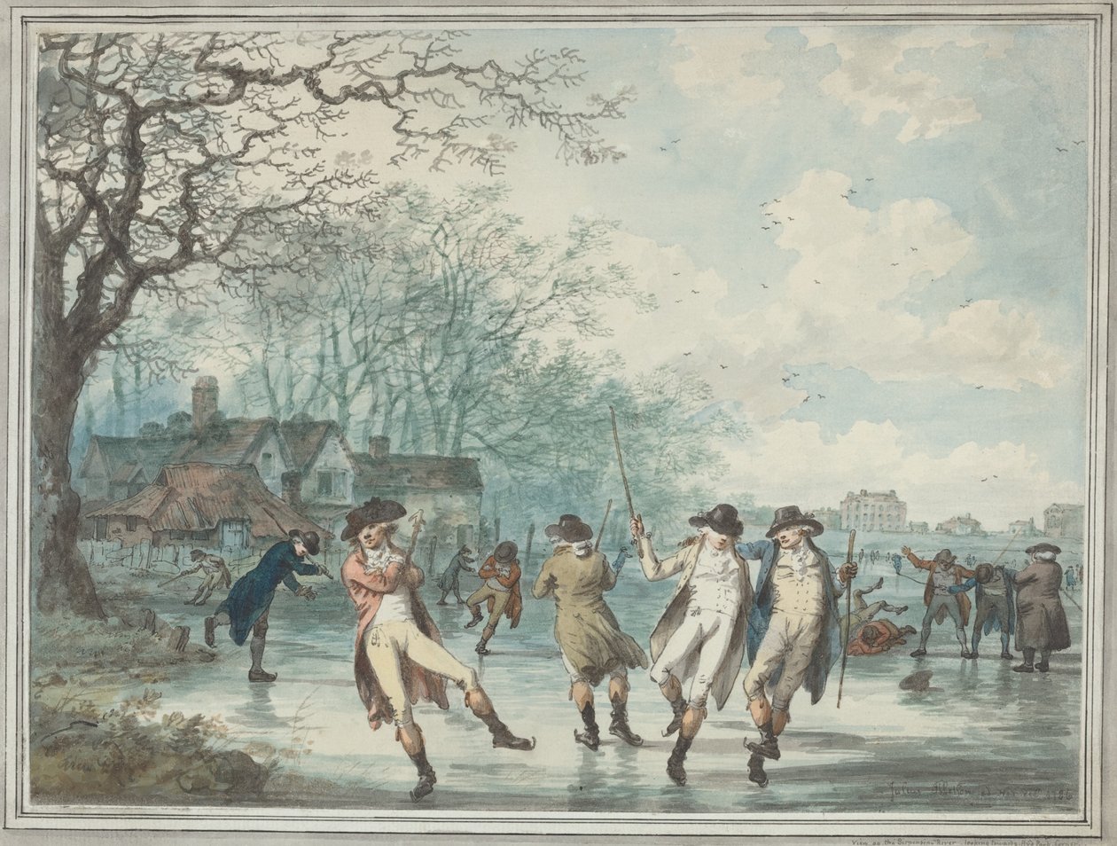 Skatere på Serpentine i Hyde Park af Julius Caesar Ibbetson