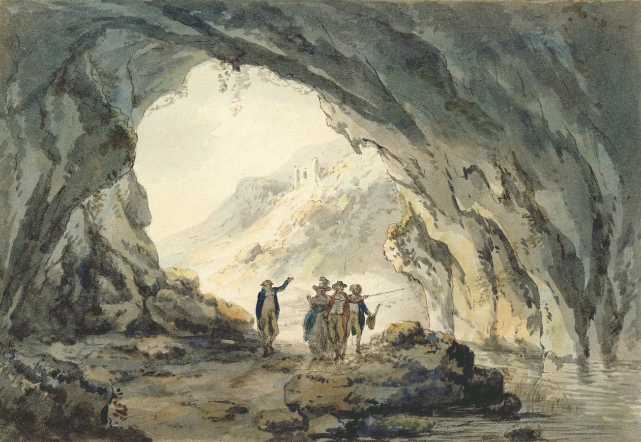 Rejsende ved en hule (wc på papir) af Julius Caesar Ibbetson