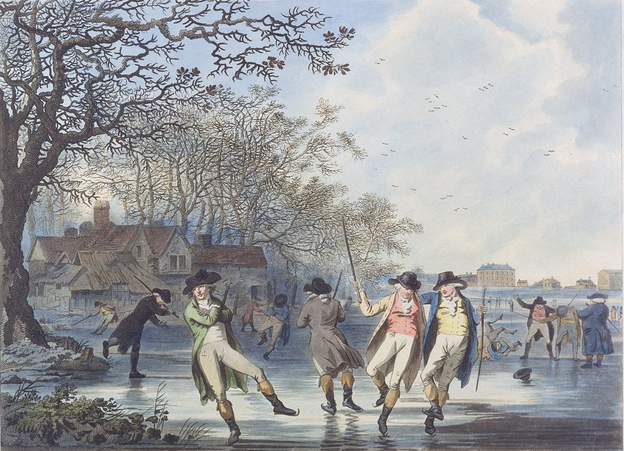 Vinterforlystelse: En udsigt i Hyde Park fra Moated House, 1787 (akvatint) af Julius Caesar Ibbetson