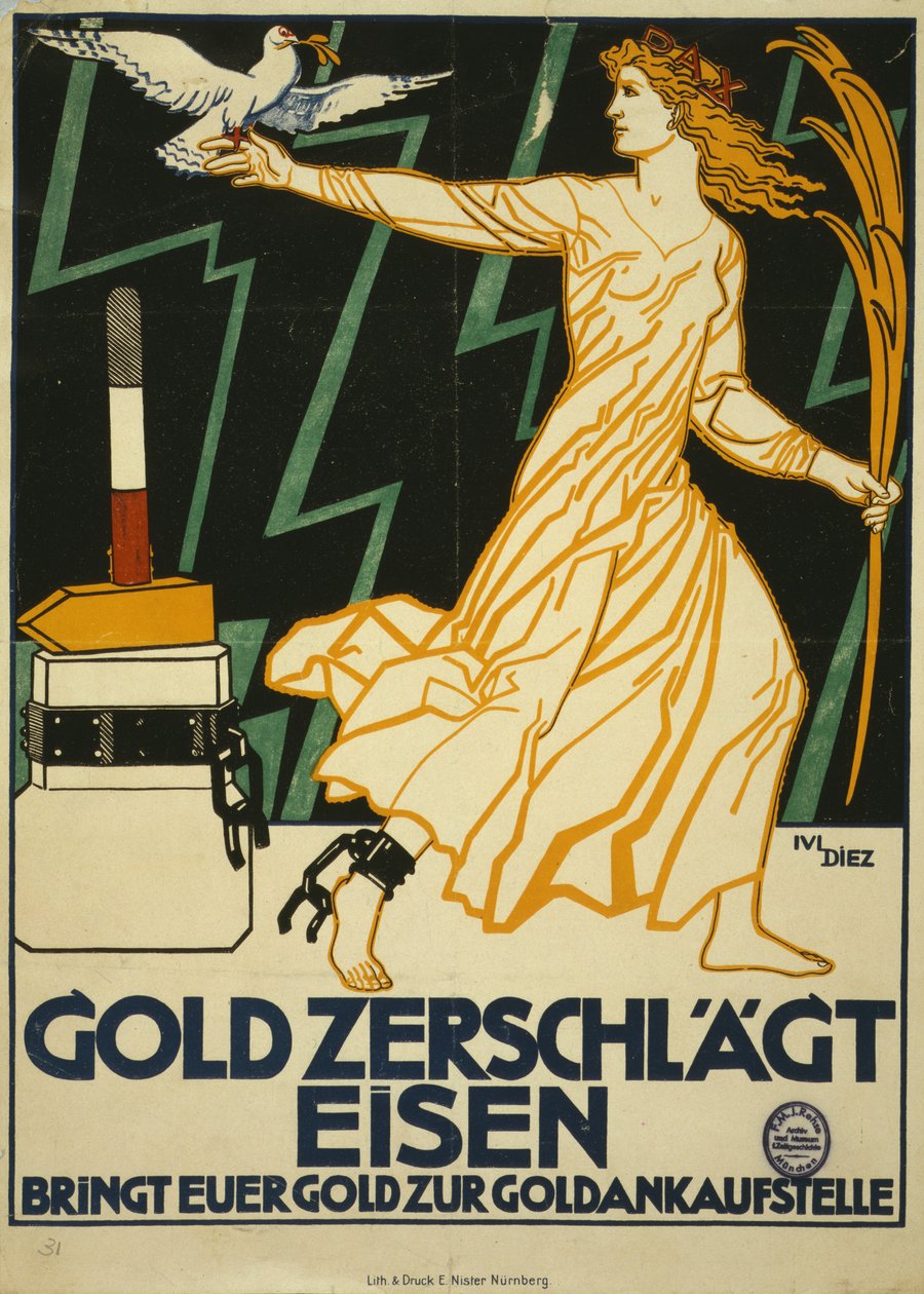 Guld smadrer jern. Tag dit guld med til guldindkøbscenteret af Julius Diez