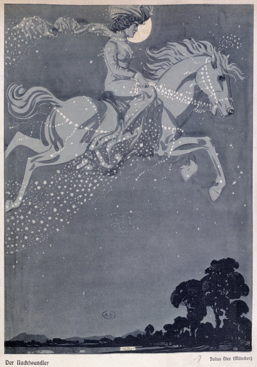 The Night Wanderer (farvelitografi) af Julius Diez