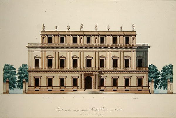 Design til frontfacaden på Rådhuset i Kassel (grafit, pen & akvarel på papir) af Julius Eugen Ruhl