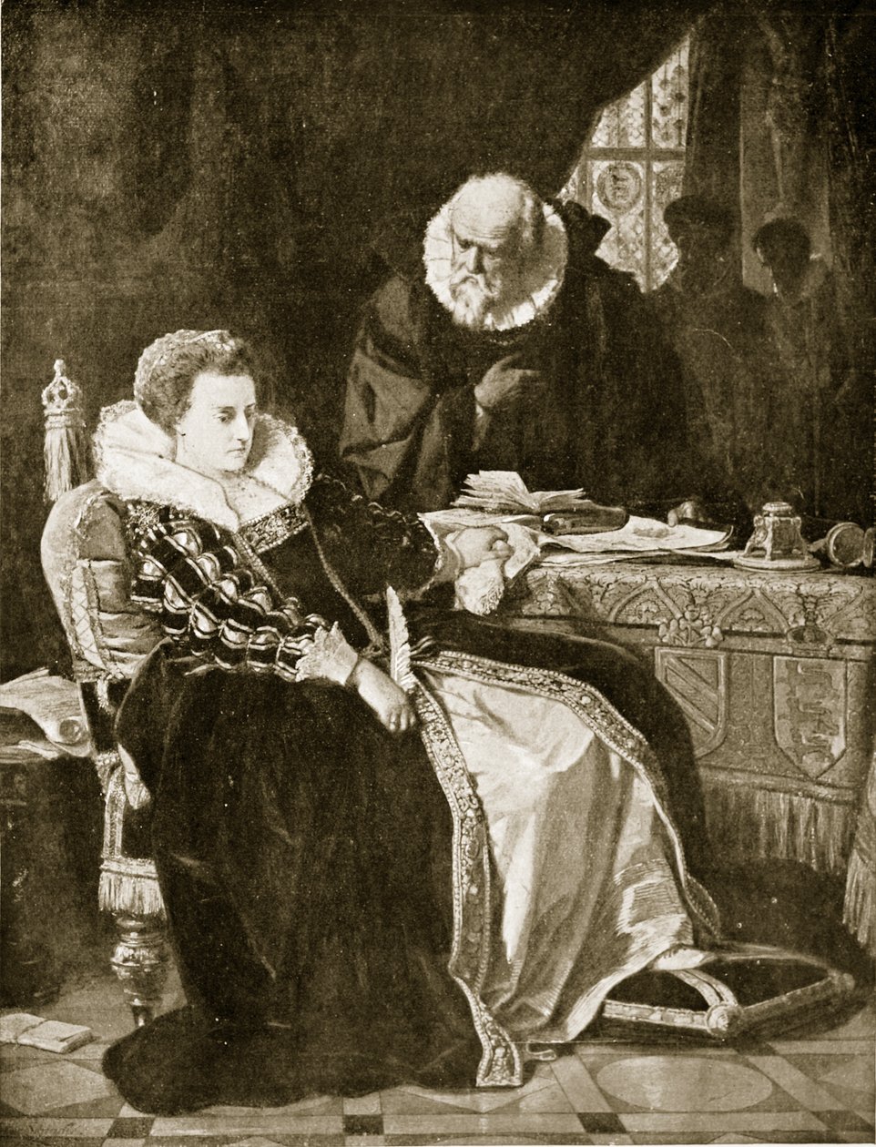Elizabeth underskriver Marys dødsdom, illustration fra 