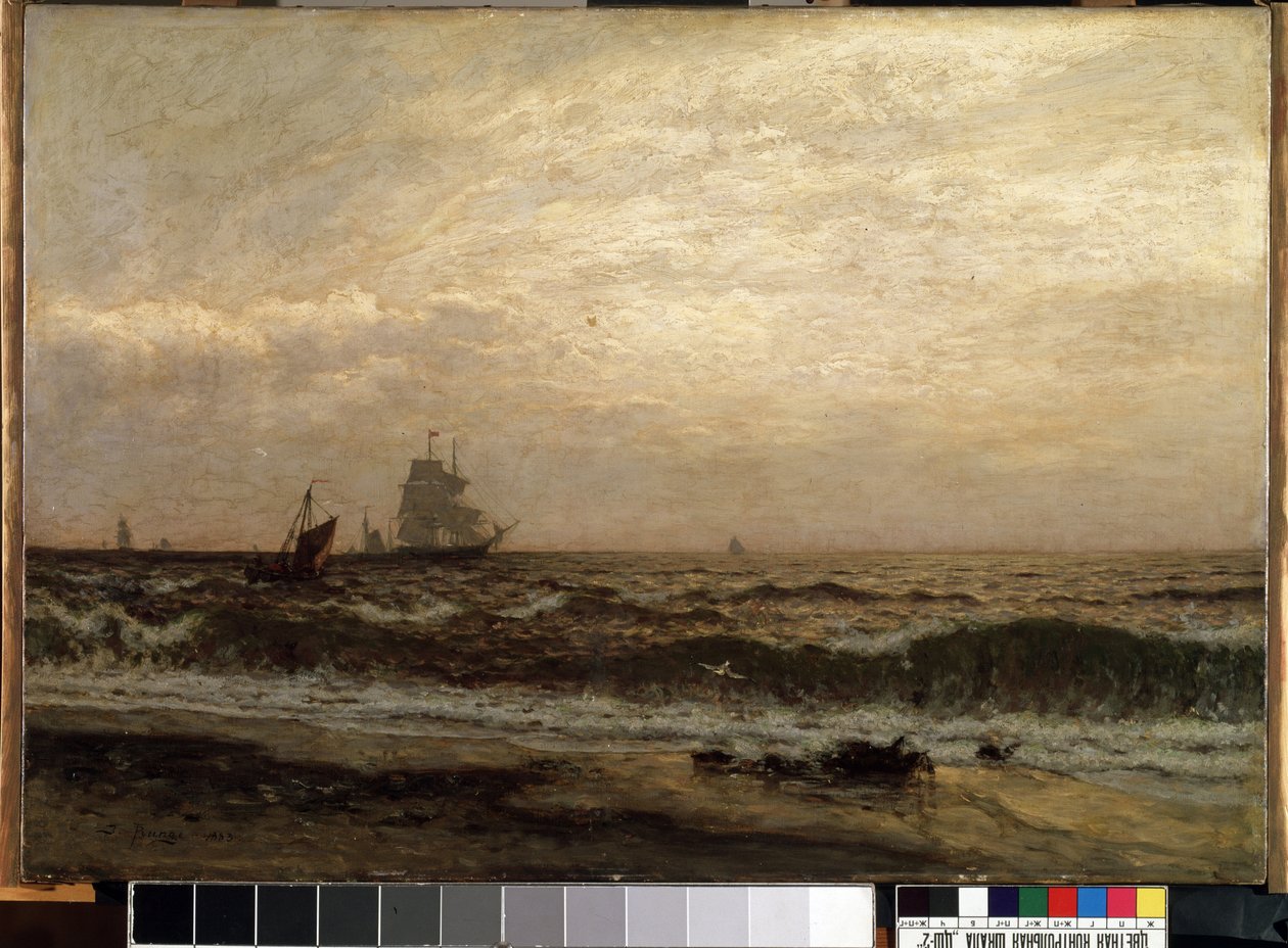 Skibe på havet (Skibe på havet). Maleri af Julius Friedrich Runge (1843-1922). Olie på lærred, 58,5 x 83,5 cm af Julius Friedrich Runge
