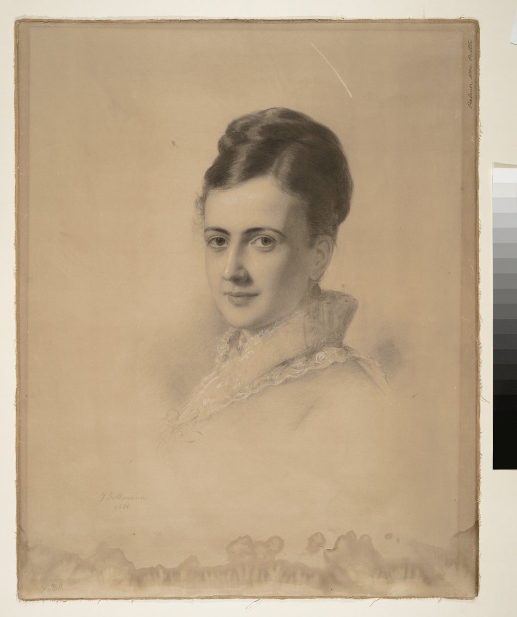 Portræt af Mrs. Potter Palmer (Bertha Palmer), 1874 (kul på papir) af Julius Gollmann