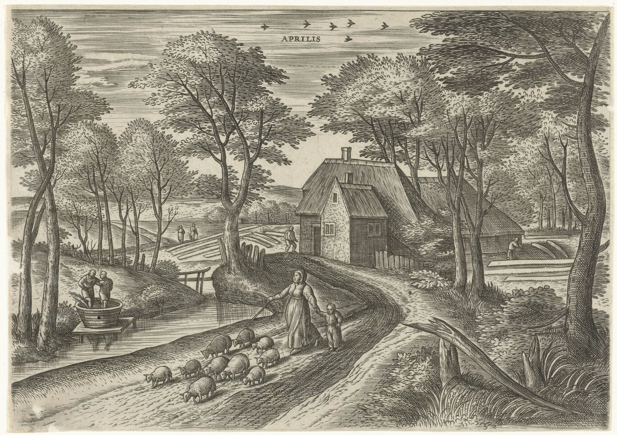 April Aprilis (titel på objekt) De tolv måneder (serietitel) af Julius Goltzius