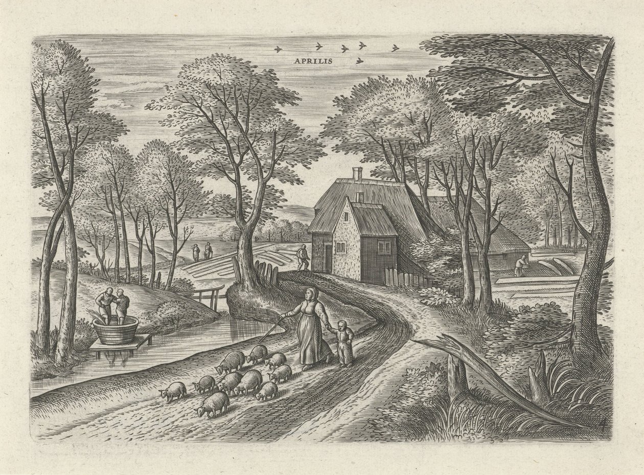 April Aprilis (titel på objekt) De tolv måneder (serietitel) af Julius Goltzius