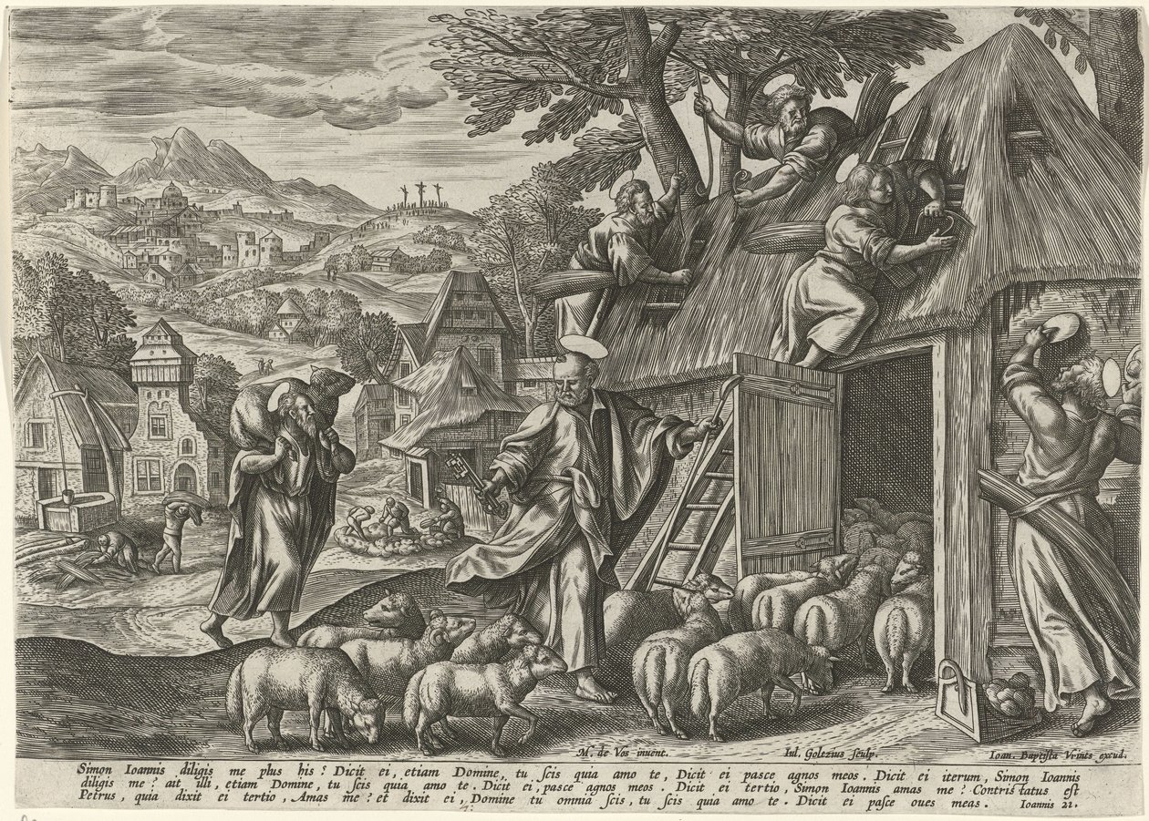 Peter som en god hyrde Lignelse om den gode hyrde (serietitel) af Julius Goltzius