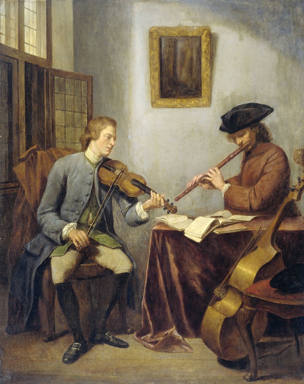 En violinist og en fløjtenist spiller musik sammen (The Musicians) af Julius Henricus Quinkhard