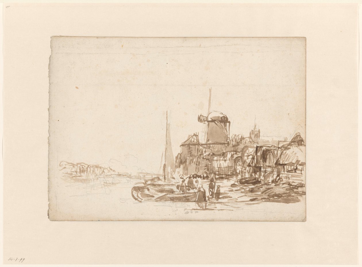 By med en vindmølle på en kanal af Julius Jacobus van de Sande Bakhuyzen