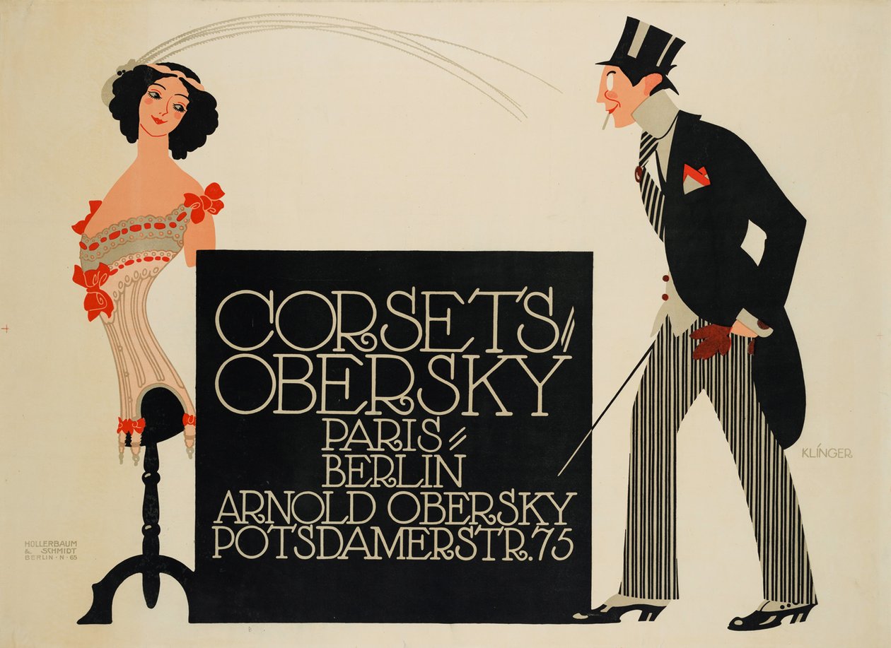 Korsetter Obersky. Paris - Berlin. Arnold Obersky, Potsdamerstr. 75, 1912. af Julius Klinger