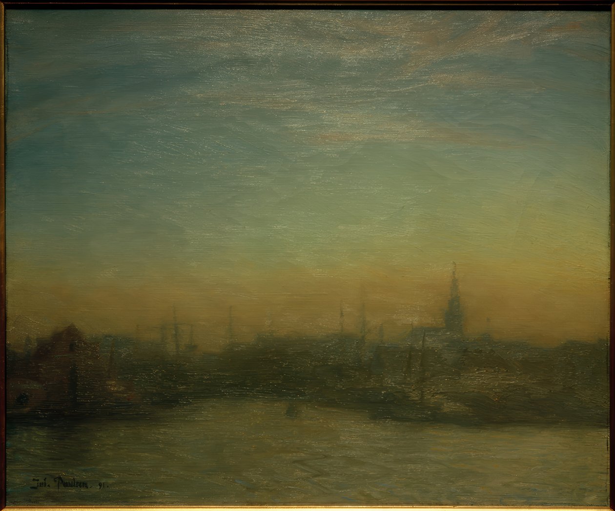 Udsigt over havnen efter solnedgang. København af Julius Paulsen