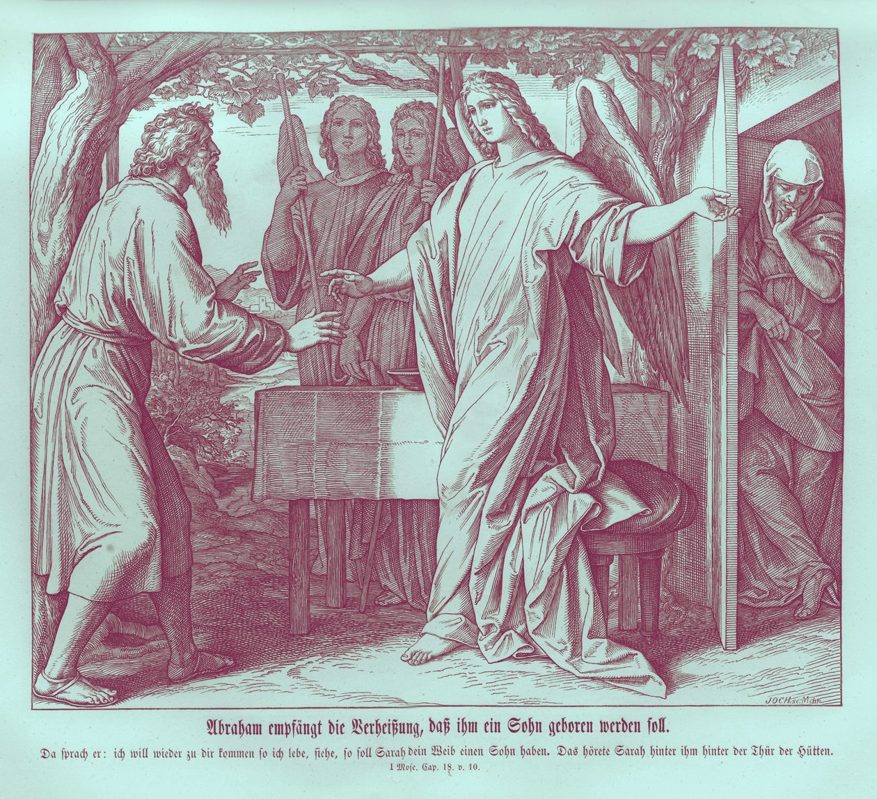 Abraham hører, at Sara skal føde en søn, 1. Mosebog af Julius Schnorr von Carolsfeld