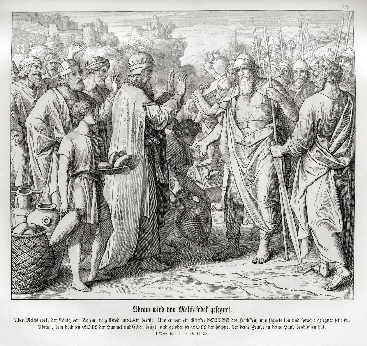 Abraham er velsignet af Melkisedek, Første Mosebog af Julius Schnorr von Carolsfeld