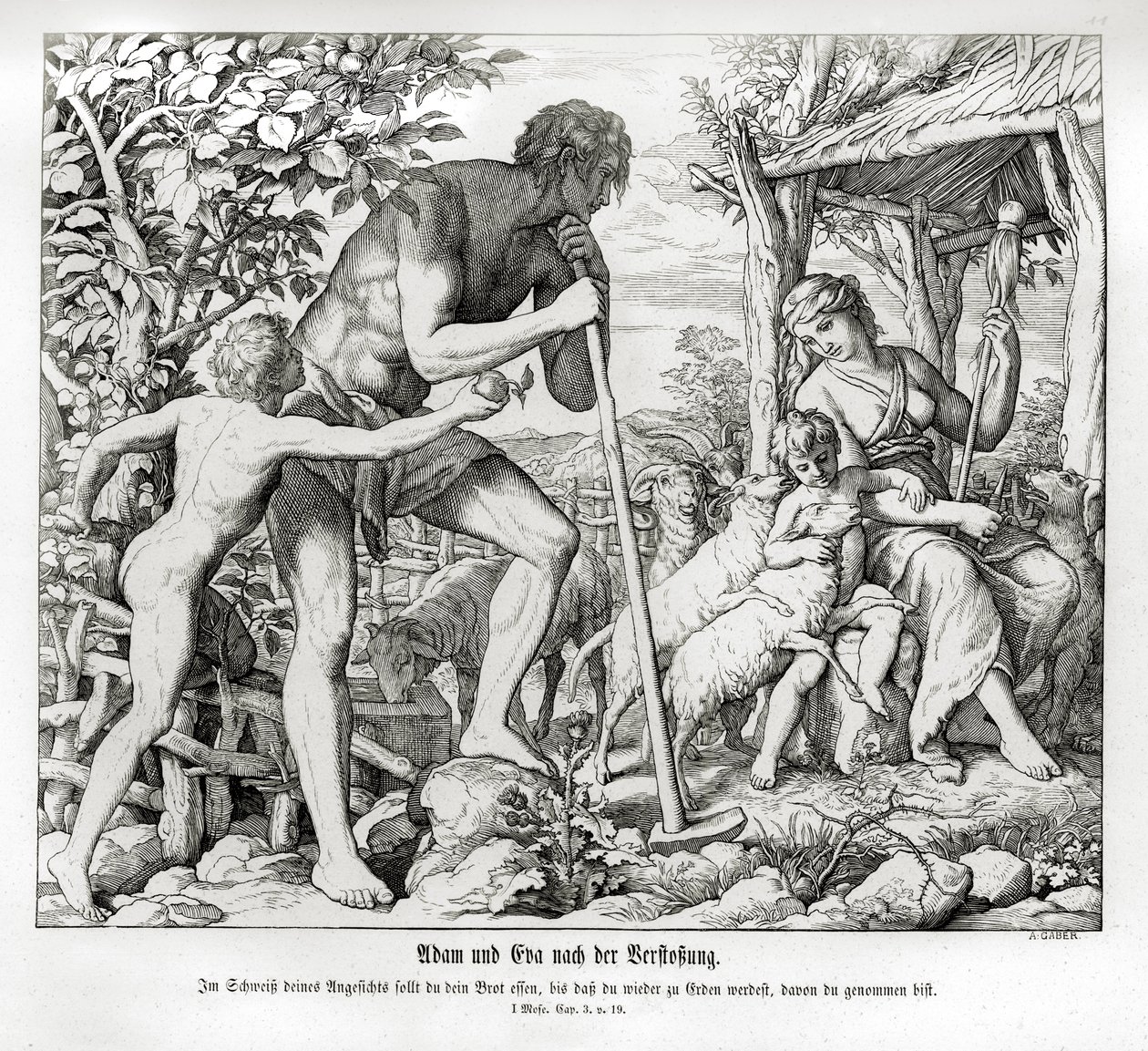 Adam og Eva efter deres eksil fra Eden, Første Mosebog af Julius Schnorr von Carolsfeld